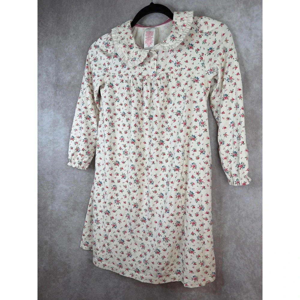 Mini Boden Nightgown Girls 8-9Y Cream Floral Ruffle Peter Pan Collar Sleep Dress